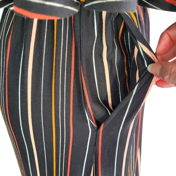 Garnet Hill Off-The-Shoulder Knit Maxi Dress MED Black Stripe Boho Rainbow NEW - Picture 7 of 16